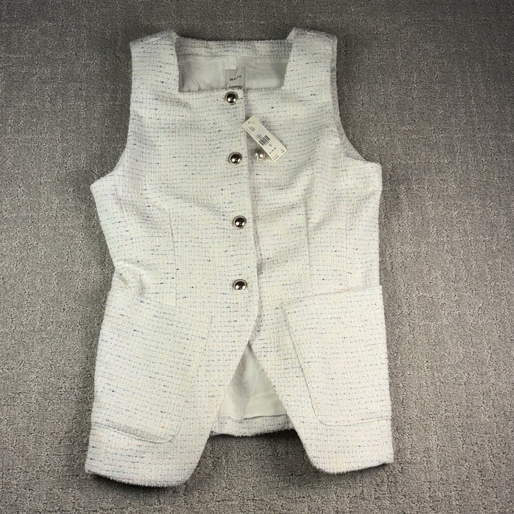 Anthropologie Maeve Square Neck Tweed Vest Bouclé Gold M Old Money Clueless
